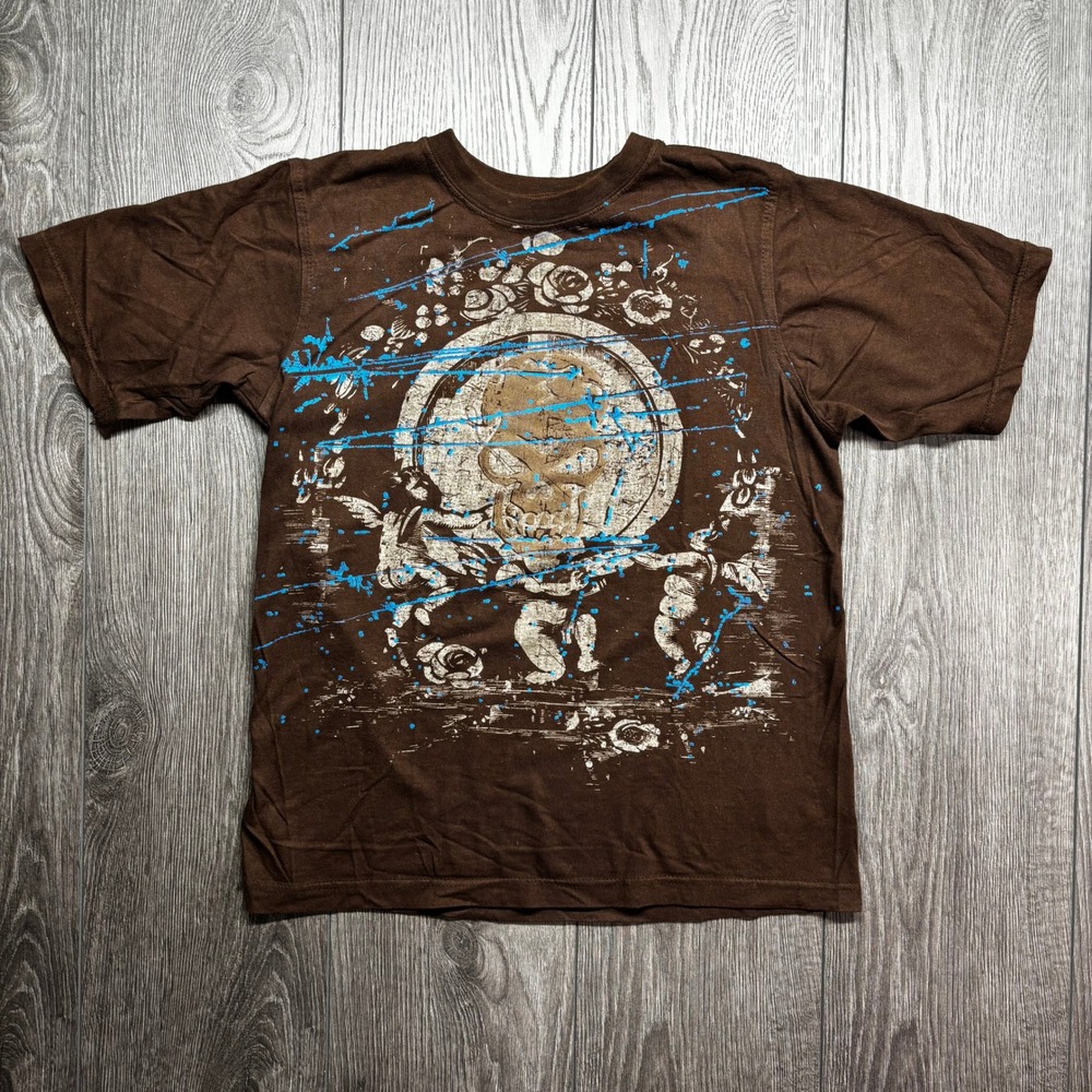 725 Originals Brown Y2K Baby Tee Skull Cherub Medium Graphic Print T-Shirt